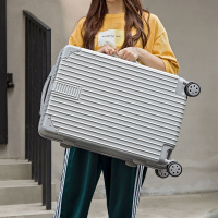 复古韩版小清新男女学生行李箱包万向轮铝框拉杆箱子密码箱旅行箱 607银色(复古直角拉链款) 20寸