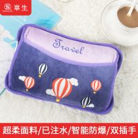 防爆热水袋充电暖宝宝暖水袋可爱女暖宫毛绒卡通暖水袋已注水 [紫色热气球]不可拆洗