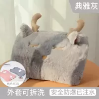 热水袋电热水袋注水防爆暖水袋女充电毛绒可爱暖宫韩版暖宝宝 萌鹿[灰色][可拆洗] [志高]品牌直销热水袋[已注水]