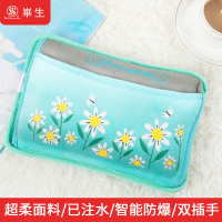 防爆热水袋充电暖宝宝暖水袋可爱女暖宫毛绒卡通暖水袋已注水 [浅蓝小菊花]不可拆洗