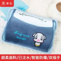 防爆热水袋充电暖宝宝暖水袋可爱女暖宫毛绒卡通暖水袋已注水 【深蓝色小猪】不可拆洗