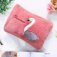 已注水毛绒冬季女暖手宝热宝热水袋充电防爆暖宝已注水拉链可拆洗 粉色火烈鸟可拆洗已注水