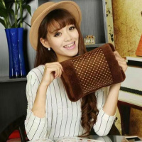 已注水毛绒冬季女暖手宝热宝热水袋充电防爆暖宝已注水拉链可拆洗 咖啡圆点已注水