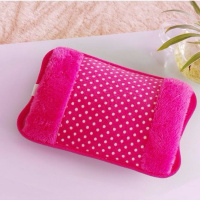 已注水毛绒冬季女暖手宝热宝热水袋充电防爆暖宝已注水拉链可拆洗 粉色圆点已注水