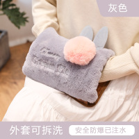 热水袋电热水袋充电防爆电暖宝毛绒可爱暖手宝女生卡通暖宝宝 毛绒兔耳朵[灰色][可拆洗] [志高]品牌热水袋[已注水]