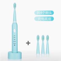 牙刷电动成人儿童五档模式超声波usb充电款电动牙刷软毛情侣 蓝色+4刷头+座充