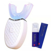 懒人U型电动牙刷USB智能学生成人情侣牙刷超声波蓝光智能防水 白色(三档蓝光+慕斯牙膏) 儿童版(3-6岁)