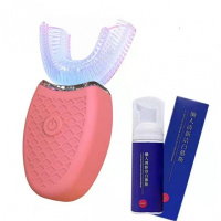 懒人U型电动牙刷USB智能学生成人情侣牙刷超声波蓝光智能防水 粉色(三档蓝光+慕斯牙膏) 儿童版(3-6岁)