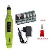 多款搭配笔式迷你打磨机电动磨甲器指甲挫抛光机迷你刻笔 插电款磨甲机（草绿色）带5支头 陶瓷打磨头（玉米细齿红F）