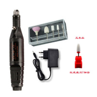 多款搭配笔式迷你打磨机电动磨甲器指甲挫抛光机迷你刻笔 插电款磨甲机(黑色)带5支头 陶瓷打磨头(雨伞中齿蓝M)