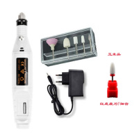 多款搭配笔式迷你打磨机电动磨甲器指甲挫抛光机迷你刻笔 插电款磨甲机(白色)带5支头 陶瓷打磨头(玉米细齿红F)