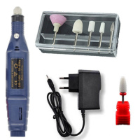 多款搭配笔式迷你打磨机电动磨甲器指甲挫抛光机迷你刻笔 插电款磨甲机(深蓝色)带5支头 陶瓷打磨头(平柱细齿红F)