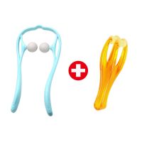 颈椎按摩器手动家用手持式揉捏不求人按摩夹颈部按摩器夹脖子肩颈 蓝色+手指按摩器