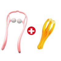 颈椎按摩器手动家用手持式揉捏不求人按摩夹颈部按摩器夹脖子肩颈 粉色+手指按摩器