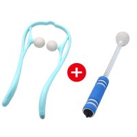 颈椎按摩器手动家用手持式揉捏不求人按摩夹颈部按摩器夹脖子肩颈 蓝色+按摩锤