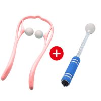 颈椎按摩器手动家用手持式揉捏不求人按摩夹颈部按摩器夹脖子肩颈 粉色+按摩锤