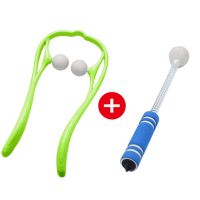 颈椎按摩器手动家用手持式揉捏不求人按摩夹颈部按摩器夹脖子肩颈 绿色+按摩锤