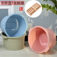 加厚洗脚盆塑料足浴桶家用泡脚桶加高足浴盆洗脚桶泡脚盆沐足桶木 北欧绿+北欧蓝[送脚底按摩器]