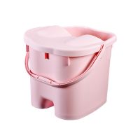 耐摔带盖加高加厚足浴桶按摩泡脚桶足浴盆塑料手提洗脚桶洗脚盆 中号粉色带盖