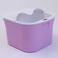 保温泡脚桶塑料洗脚盆带盖加厚恒温足浴桶家用非全自动按摩泡脚盆 紫白带盖方桶