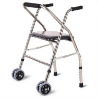 众宜老年人带座带轮老人四脚拐杖凳学步车助步器手推车折叠 不锈钢加厚加粗1型轮座