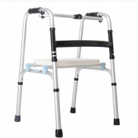 众宜老年人带座带轮老人四脚拐杖凳学步车助步器手推车折叠 豪华铝合金单弯带座