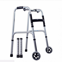 众宜老年人带座带轮老人四脚拐杖凳学步车助步器手推车折叠 豪华铝合金单弯带轮