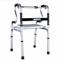 众宜老年人带座带轮老人四脚拐杖凳学步车助步器手推车折叠 豪华铝合金双弯带坐板