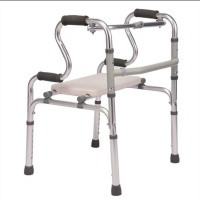 众宜老年人带座带轮老人四脚拐杖凳学步车助步器手推车折叠 铝合金双弯加厚加固带座款