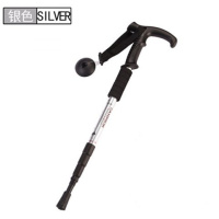 户外登山杖手杖超轻航空铝合金徒步爬山手杖徒步拐杖棍 凯玛仕T柄[银色4节]