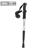 户外登山杖手杖超轻航空铝合金徒步爬山手杖徒步拐杖棍 凯玛仕直柄[银色4节]