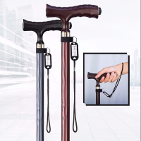 老人拐杖老人四脚手杖老年人杖铝合金轻便多功能灯防滑伸缩拐棍 枪黑带灯单脚无礼品