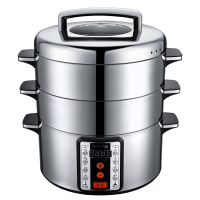 山姆斯32cm家用电蒸锅多功能大容量多层不锈钢电蒸笼商用蒸包火锅 直径32cm(底锅+2层笼)