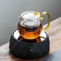电陶炉煮茶器玻璃煮茶壶套装小型蒸汽蒸茶器全自动家用黑茶烧茶炉 (几何)黑色电陶炉+金色(龙鳞)单壶