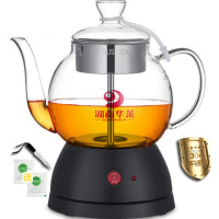 煮茶器黑茶煮茶壶全自动蒸汽玻璃电热花茶普洱蒸茶壶白茶 D款黑-印字湖南华莱+2包除垢剂茶刀