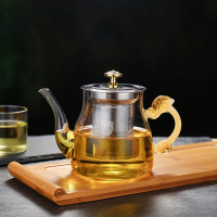 可明火煮茶器泡茶壶高硼硅玻璃茶具套装养生壶家用煮茶壶茶杯 元宝壶-600ml-玉龙把 壶+4把杯