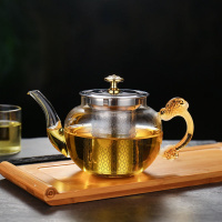 可明火煮茶器泡茶壶高硼硅玻璃茶具套装养生壶家用煮茶壶茶杯 苹果壶-600ml-玉龙把 壶+煮茶炉+4杯+托盘