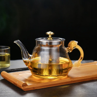 可明火煮茶器泡茶壶高硼硅玻璃茶具套装养生壶家用煮茶壶茶杯 吉祥壶-600ml-玉龙把 壶+煮茶炉+4把杯