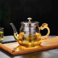 可明火煮茶器泡茶壶高硼硅玻璃茶具套装养生壶家用煮茶壶茶杯 壶-600ml-玉龙把 壶+煮茶炉+4杯+托盘