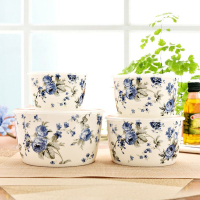 [真骨瓷]四件套骨瓷保鲜碗保鲜盒套装适用微波炉冰箱 蓝色妖姬