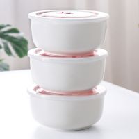 陶瓷保鲜碗三件套微波炉饭盒带盖冰箱便当密封餐具宿舍大号泡面碗 三个[大号碗] [Y款]