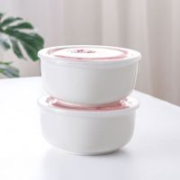 陶瓷保鲜碗三件套微波炉饭盒带盖冰箱便当密封餐具宿舍大号泡面碗 两个[中号碗] [M款]