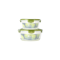 保鲜盒塑料便当保温饭盒微波炉冰箱收纳盒密封圆形泡面碗带盖套装 橄榄绿 小号+超大号+勺