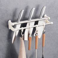 刀架多功能厨房置物架免打孔刀具收纳架壁挂式菜刀挂架不锈钢刀座 刀架带四钩 35cm不锈钢钩
