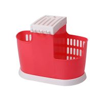 塑料沥水筷子架多功能筷笼刀架 厨房筷子笼餐具勺子收纳架筷子筒 刀叉筷笼-玫红色