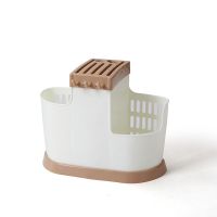 塑料沥水筷子架多功能筷笼刀架 厨房筷子笼餐具勺子收纳架筷子筒 刀叉筷笼白色+2粘钩