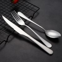 陶瓷牛排盘碟不锈钢刀叉套装牛扒刀叉勺三件套高档加厚西餐刀餐叉 加厚尖刀+叉+尖勺