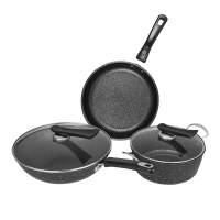 不粘锅锅具套装组合麦饭石三件套多件套燃气电磁炉炒锅煎锅汤锅 [电磁炉燃气通用]三件套(送大礼包)