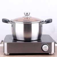 特厚不锈钢奶锅 加厚复合钢单柄奶锅双耳汤锅多功能锅具 24cm双耳汤锅