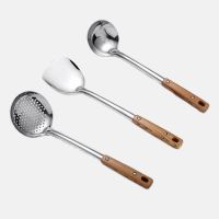 锅铲煎铲汤勺漏勺不锈钢厨具加厚粥勺子套装家用厨房用品炒菜铲子 加厚防烫---漏勺+锅铲+汤勺